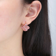 Crystal Cube Earring Studs Exquisite Basket Transparent and Pink Crystal Stud Earrings Silver Pin