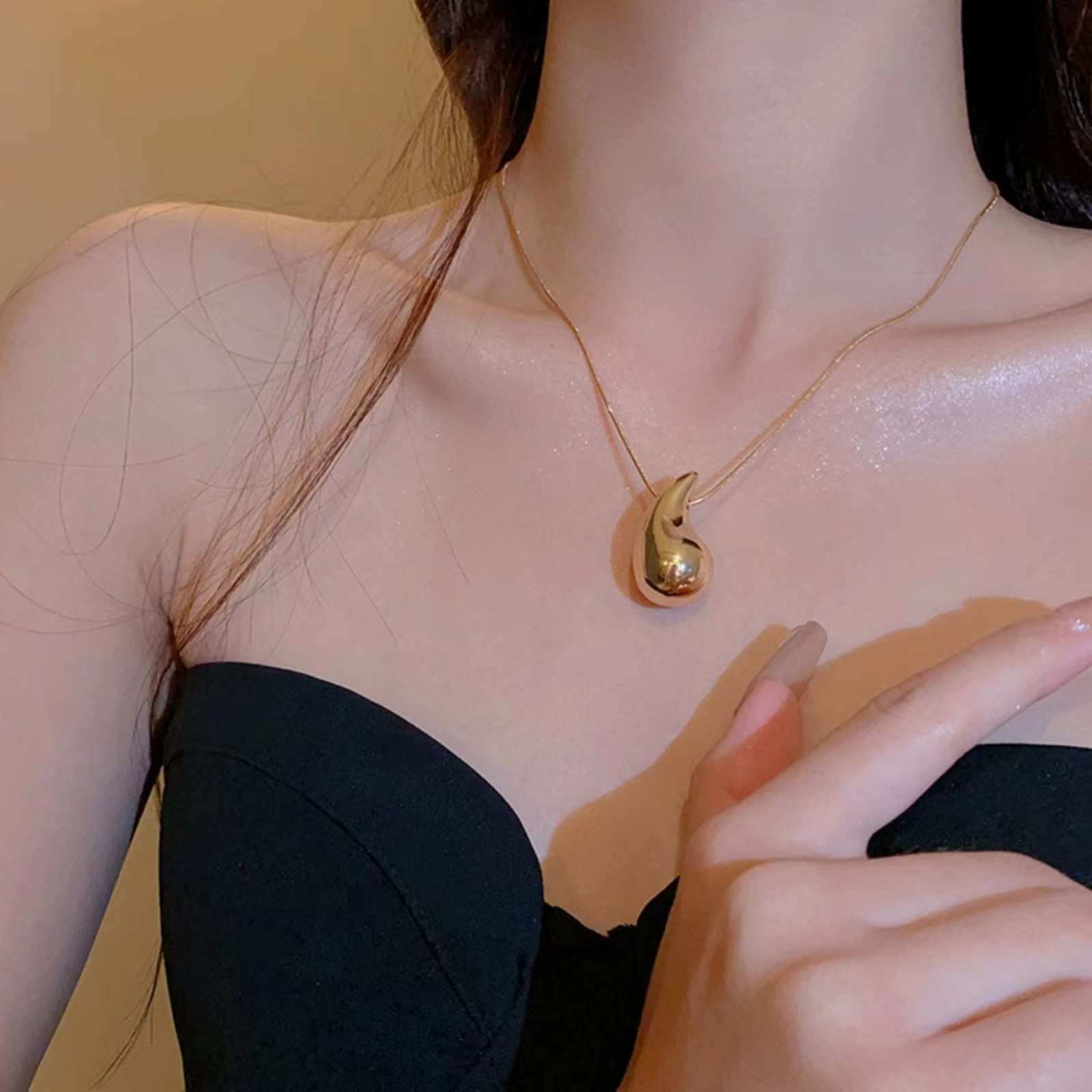 Big Gold and Silver Chunky Necklace Teardrop Pendant Snake Chain