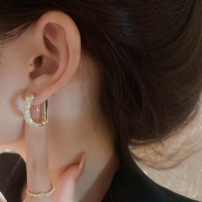 Diamond D Shape Chunky Earrings 18K Gold Plated Hoop Earrings