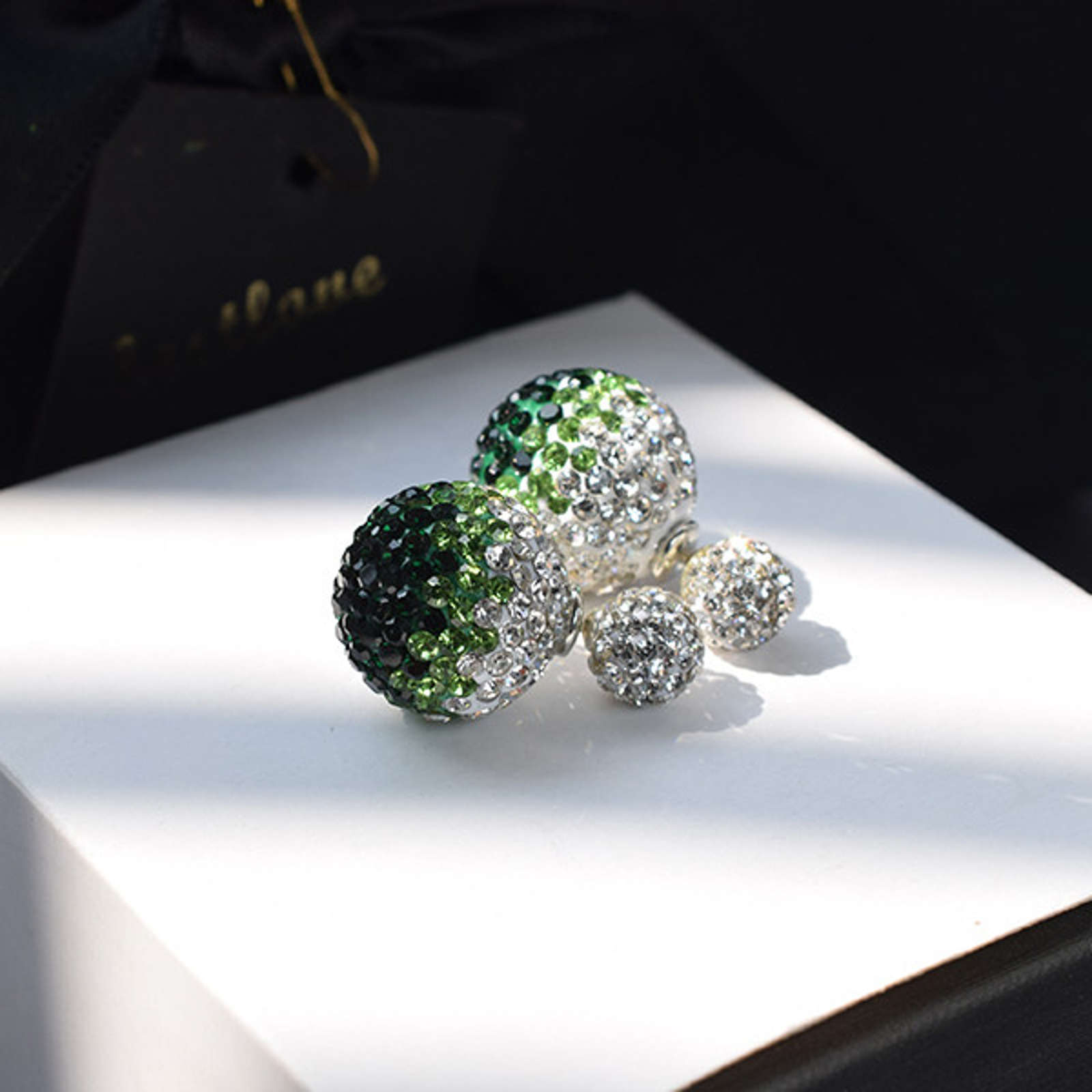 Double Sided Earring Studs Bling Crystal Ball Zircon Stud Gradient Color Earrings with S925 Silver Pin