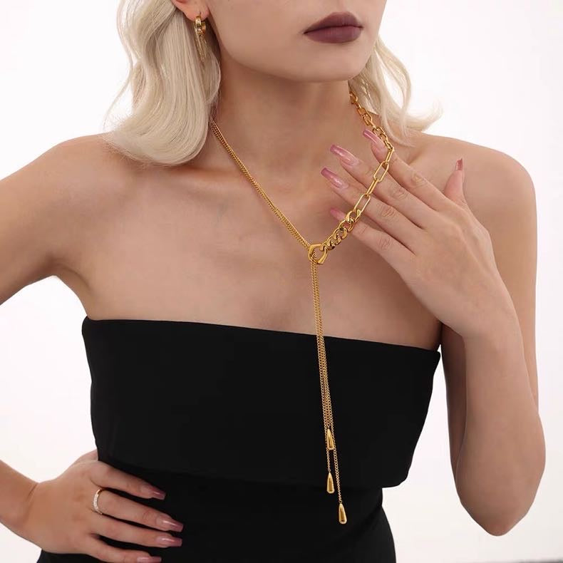 14K Gold Plated Long Necklace for Women Gold and Silver Y Shape Necklace Length Adjustable