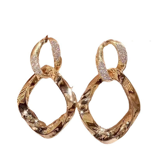 Gold Diamond Double Hoop Earrings Large Square Earrings with S925 Silver Pin