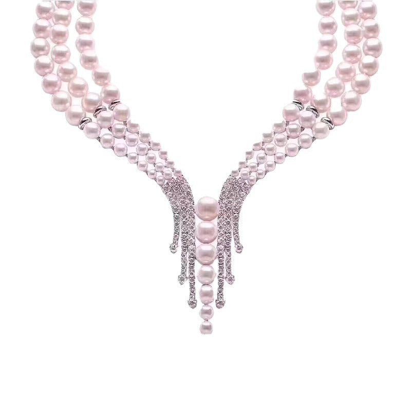 6MM Freshwater Pearl Necklace | Multi Strand White Real Pearl Necklace | Sterling Silver Pearl Necklace for Wedding