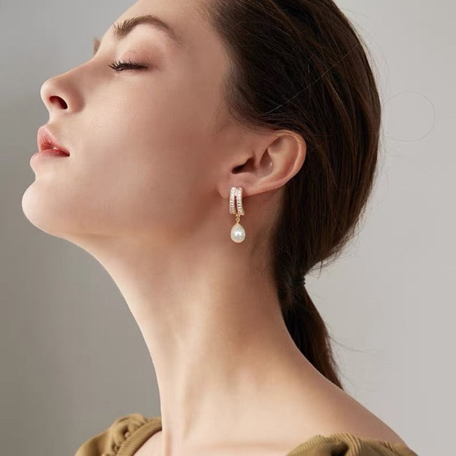 Freshwater Pearl Drop Earrings Gold Crystal Clasp with Teardrop Pearl Earrings S925 Silver Pin