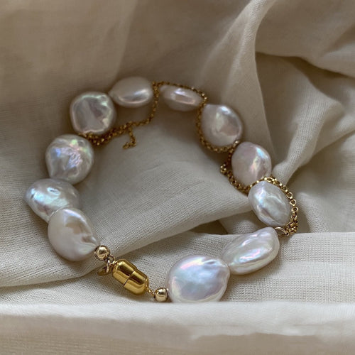 Huge Tomato Baroque Pearl Bracelet, 20-23MM Pearls In Sterling Silver Bracelet, Real Pearl Jewelry