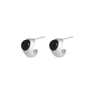 Designed Silver Hoop Earrings Chic Black Agate Silver Ear Hoops for Men and Women