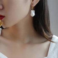 Natural Real Baroque Pearl Earrings 10-12mm Big Baroque Pearl Drop Earrings with S925 Sterling Silver Pins