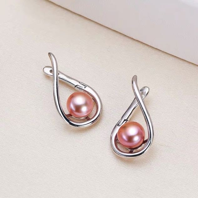 Twisted Freshwater Pearl Earrings | 8-9mm Real Pearl Drop Earrings with Sterling Silver Pin
