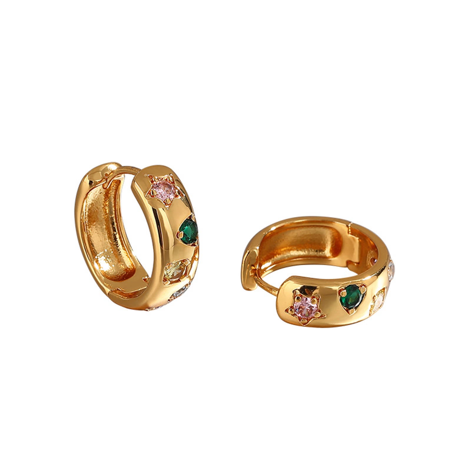 Petites boucles d'oreilles créoles en or Boucles d'oreilles créoles en cristal coloré avec broche plaquée or