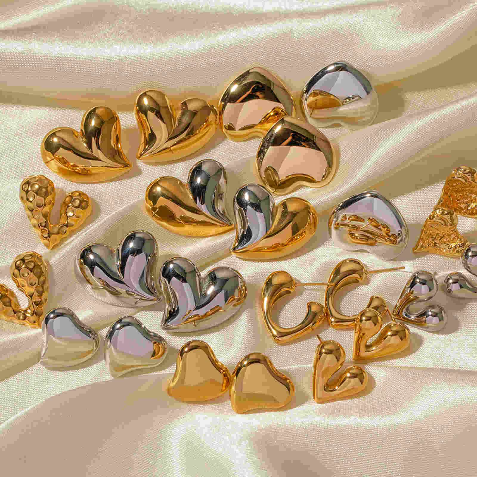 Gold Silver Stud Earrings 14K Gold Plated Heart-shape Stud Earrings with S925 Pin