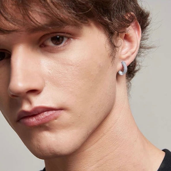 Gold and Silver Diamond Huggie Earrings Small Hip-Hop Cool Hoop Earrings For Men