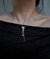 Freshwater Pearl Pendant Necklace Big Crystal Glossy Pearl Pendant Silver Chain 45cm