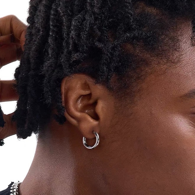 Gold Silver Hoop Earrings Silver Chunky Earrings S925 Silver Pin For Men and Women