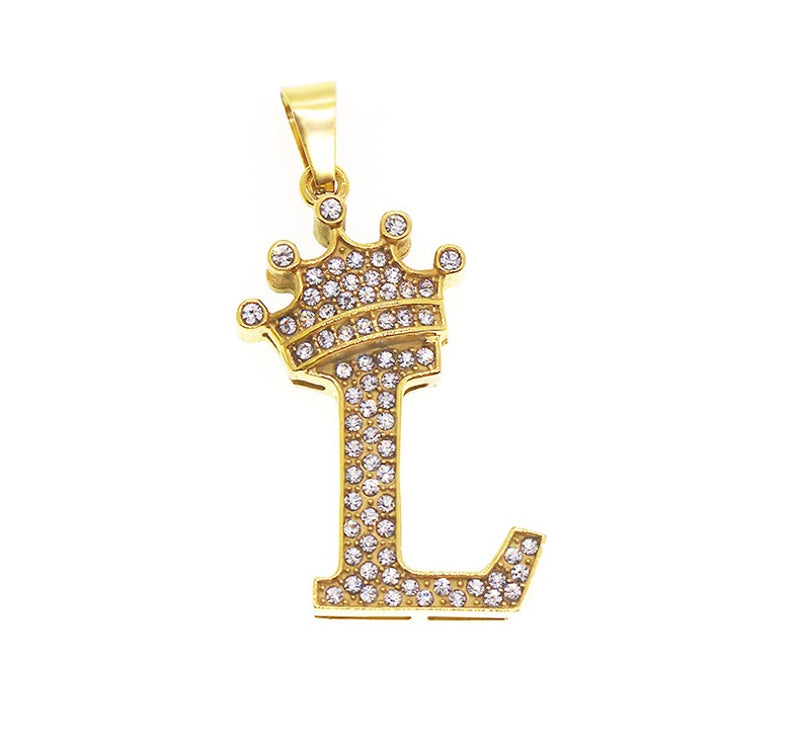 Alphabet Pendant Necklaces With Free Gold Chain Crystal Zircon Crown Initial Letter Necklace