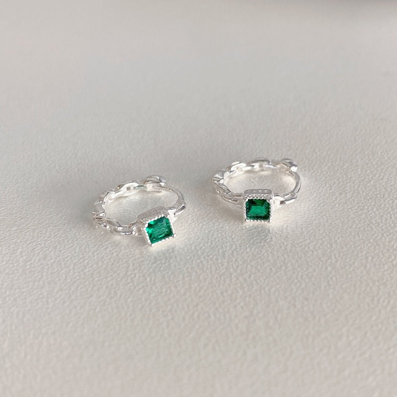 Petites boucles d'oreilles créoles en argent sterling massif avec cristal vert Boucles d'oreilles créoles en or et argent
