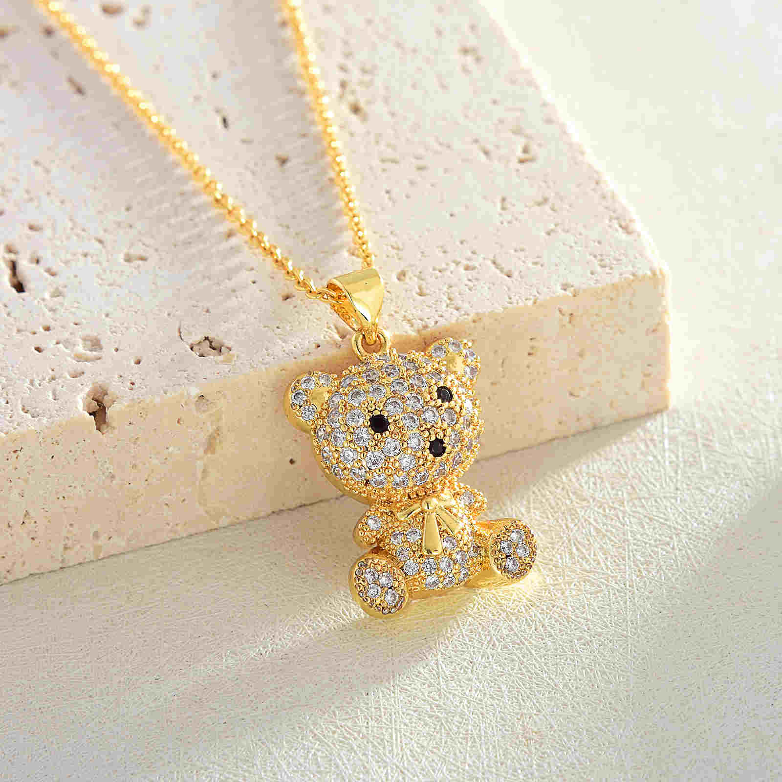 Crystal Bear Pendant Necklace 18K Gold Plated Silver Chain Necklace for Girl