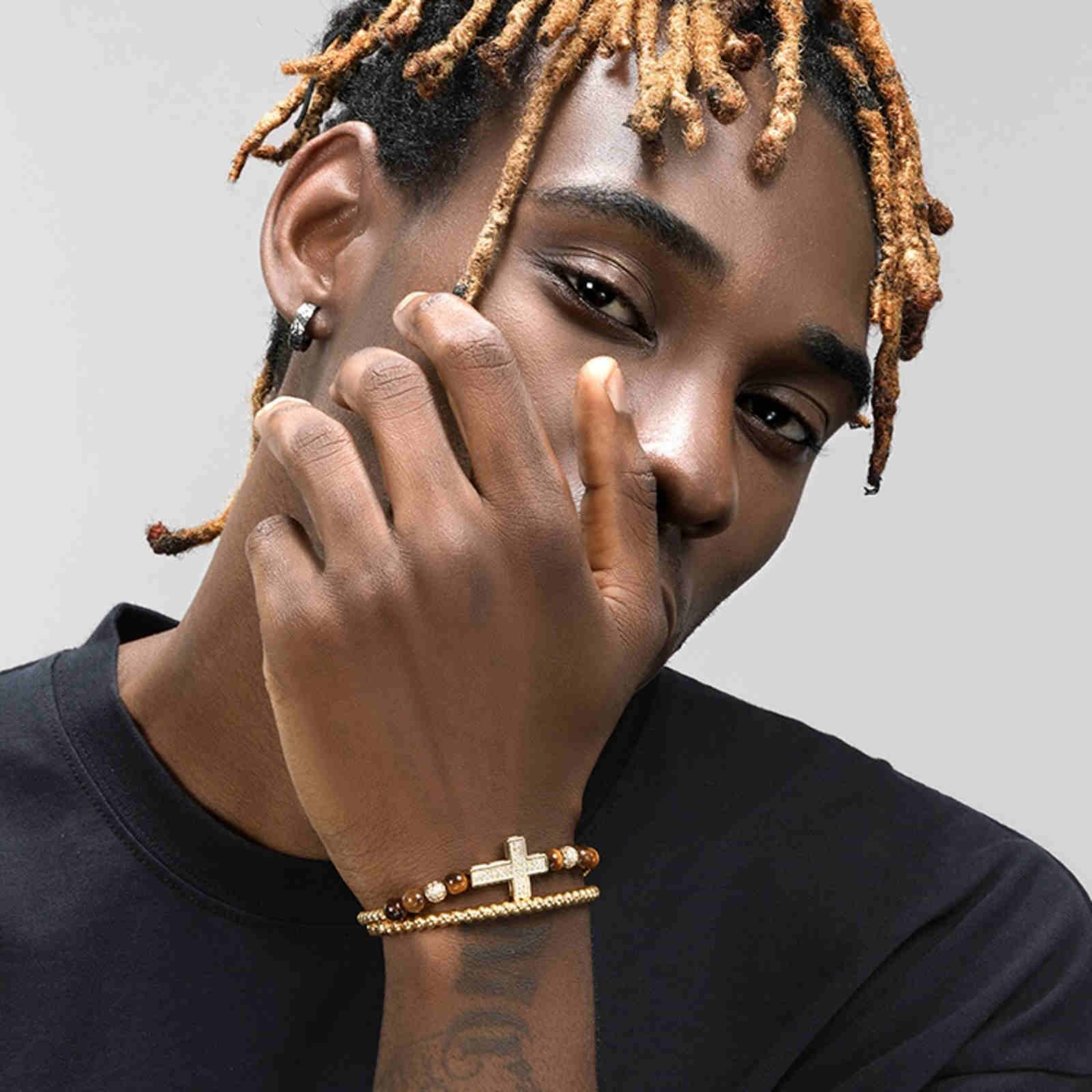 Hip-Hop Zircon Bracelet Tiger Eye Stone Bracelets Zircon Cross Bracelet