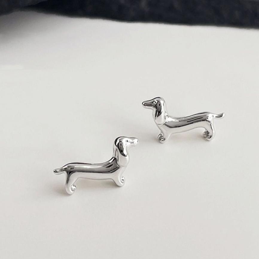 Small Wiener Dog Stud Earrings Super Cute Silver and Gold Dachshund Earring Studs