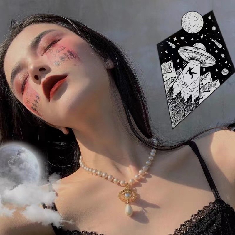 Shell Pearl Necklace with Saturn Pendant Pearl Drop Gold And Silver Avaliable