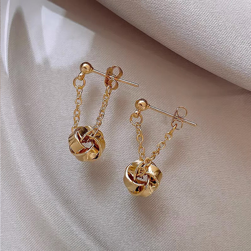 Pendientes de lazo colgantes de oro con pasador de plata S925