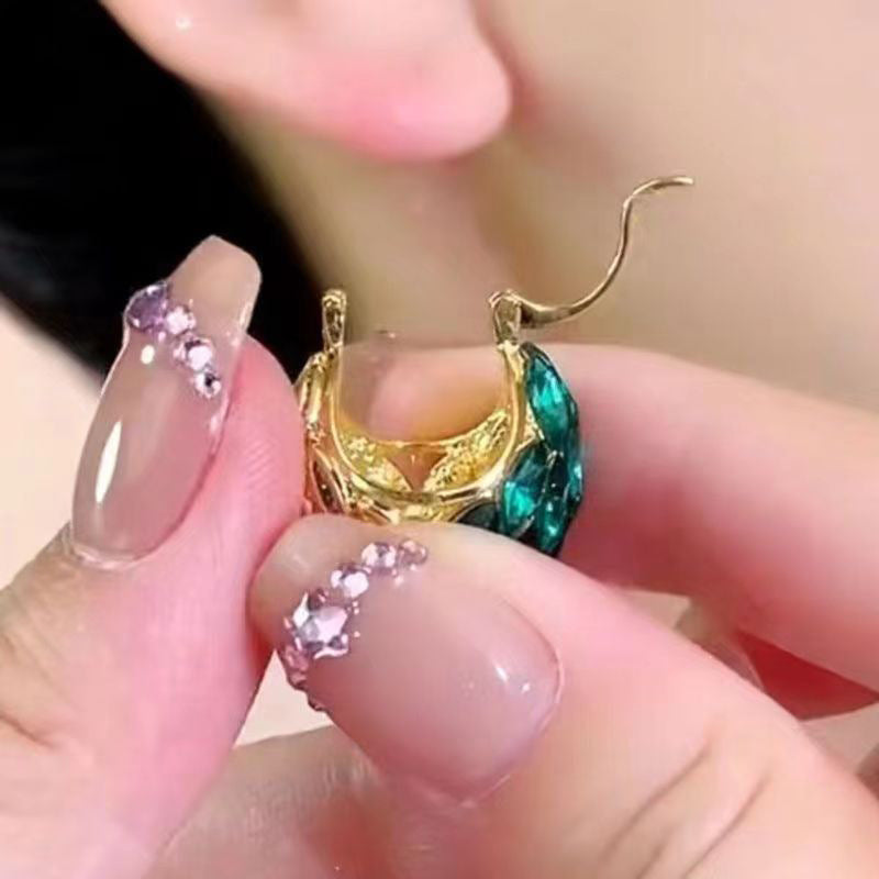 Boucles d'oreilles créoles en cristal vert malachite, grandes et épaisses, avec épingle en argent S925