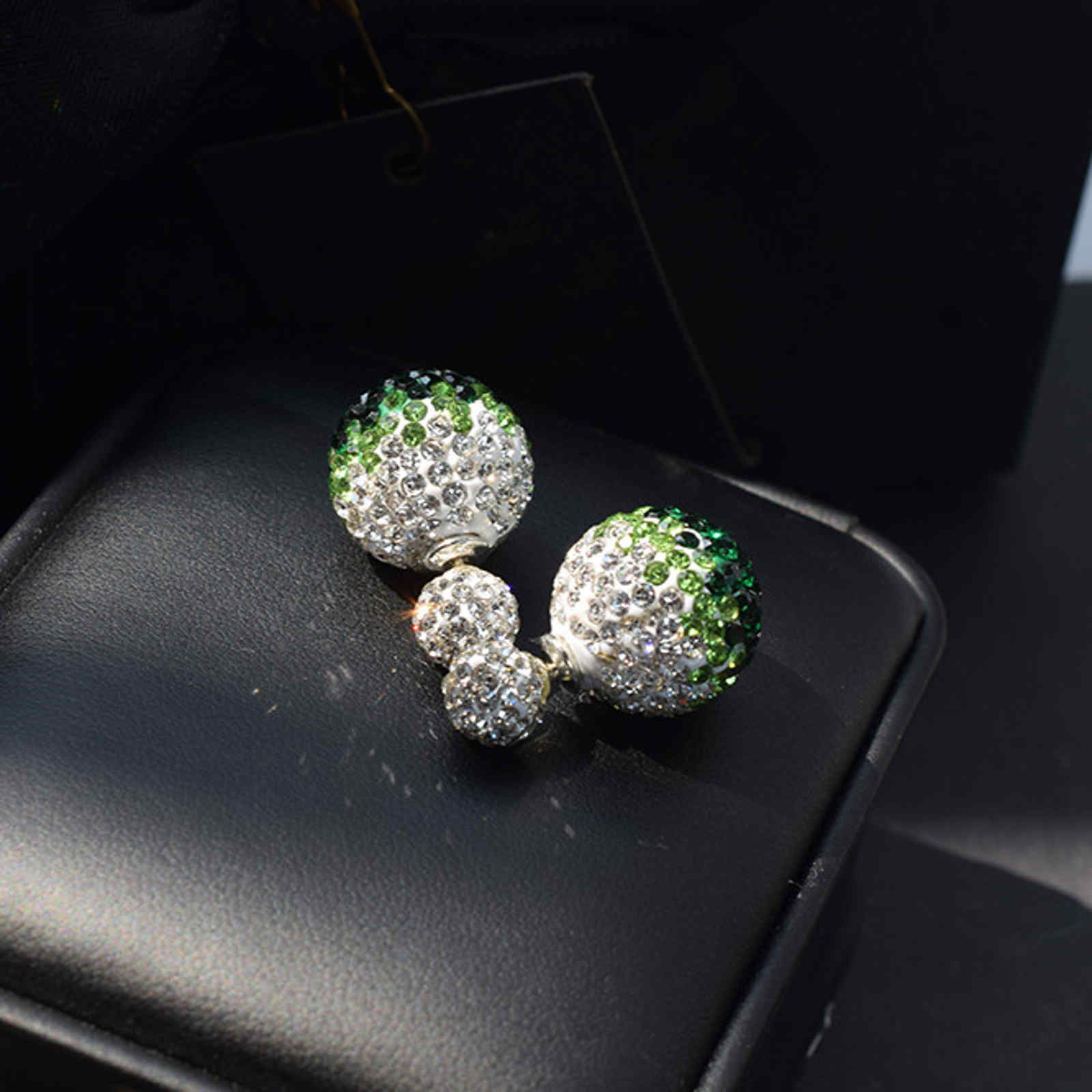 Double Sided Earring Studs Bling Crystal Ball Zircon Stud Gradient Color Earrings with S925 Silver Pin