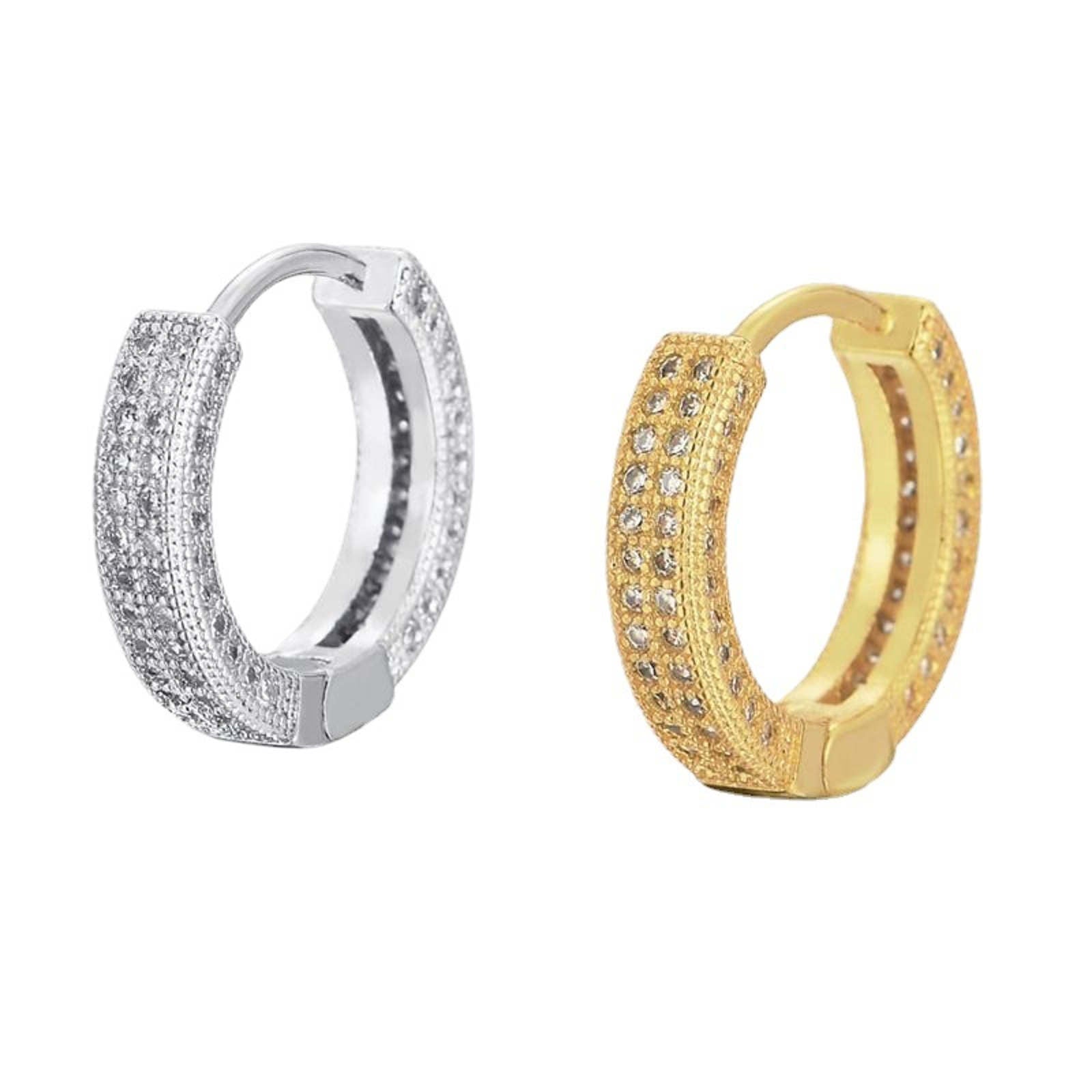 Gold and Silver Diamond Huggie Earrings Small Hip-Hop Cool Hoop Earrings For Men
