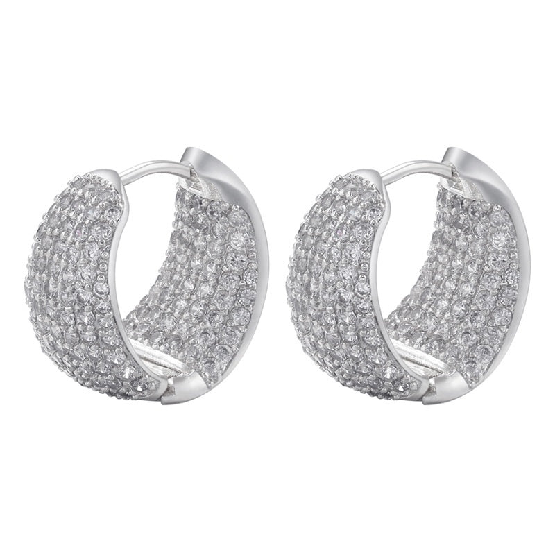 Pendientes de aro gruesos grandes de 18 mm Pendientes de aro de diamantes Huggie en oro y plata