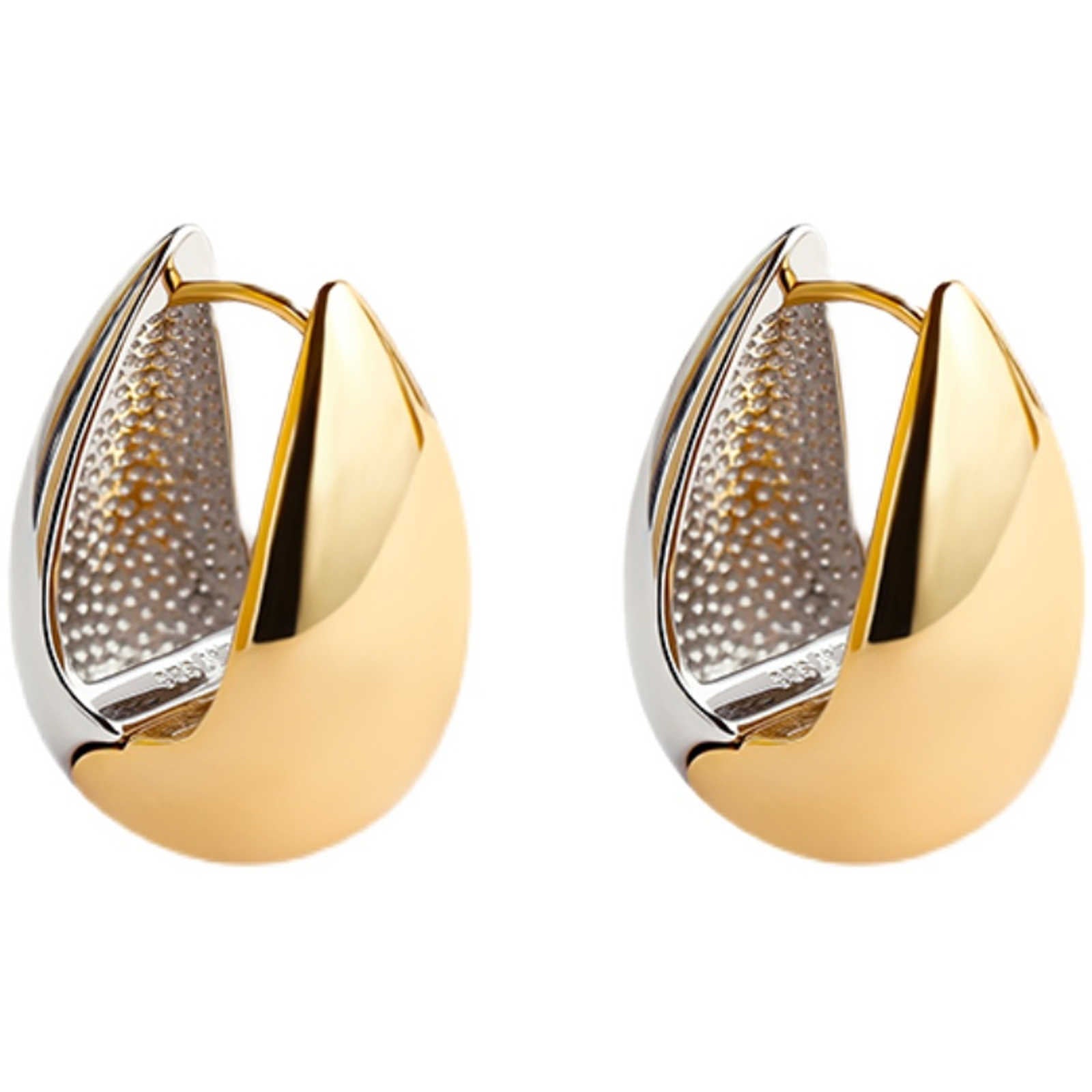 Aros gruesos mitad oro mitad plata, tamaño perfecto, con pasador de plata S925 (12 x 24 mm)