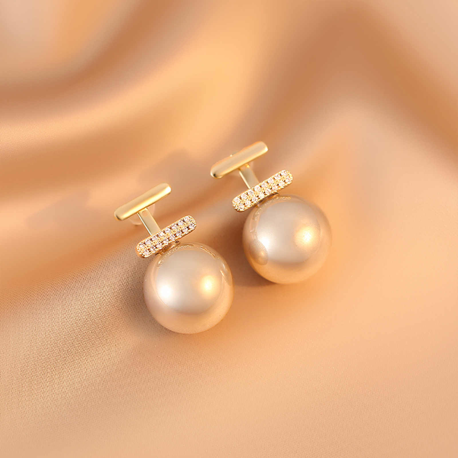 14mm Pearl Earring Jackets Gold Stud with Pearl Drop Earrings 3 Color Available