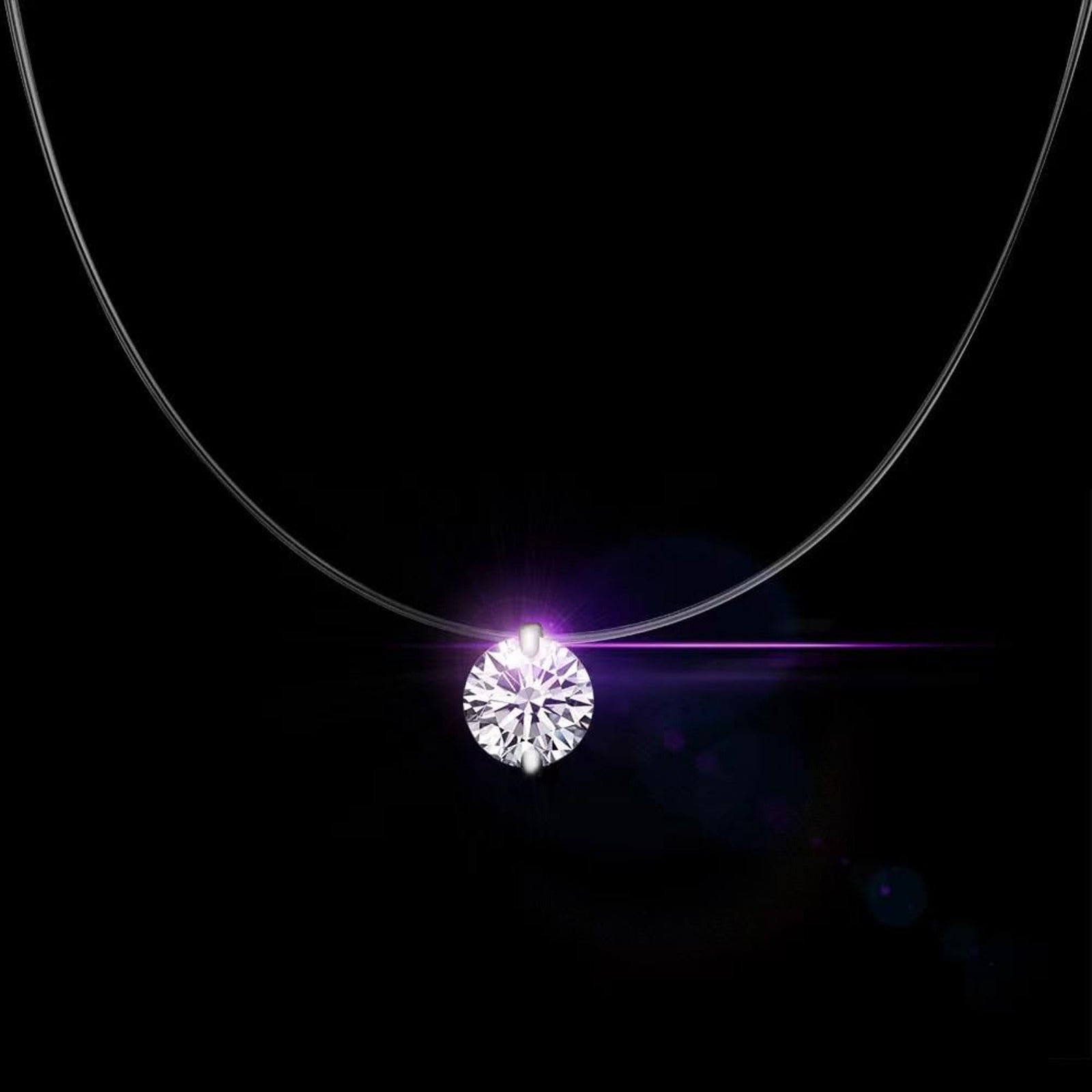 Floating 3ct Diamond Necklace Invisible Chain 8mm Big Crystal Zircon Pendant Necklace 45cm Long