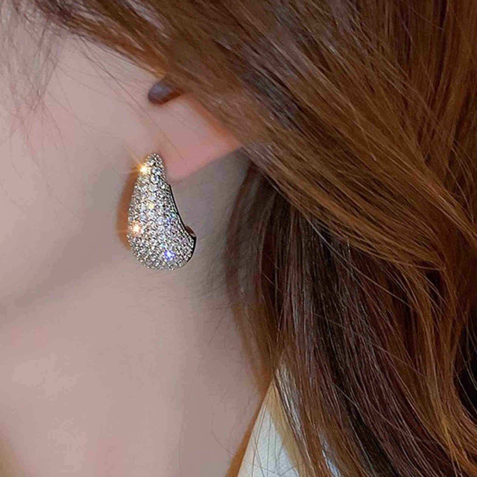Chunky Crystal Dupes Large Teardrop Earrings Gold and Silver Half Hoop Earrings