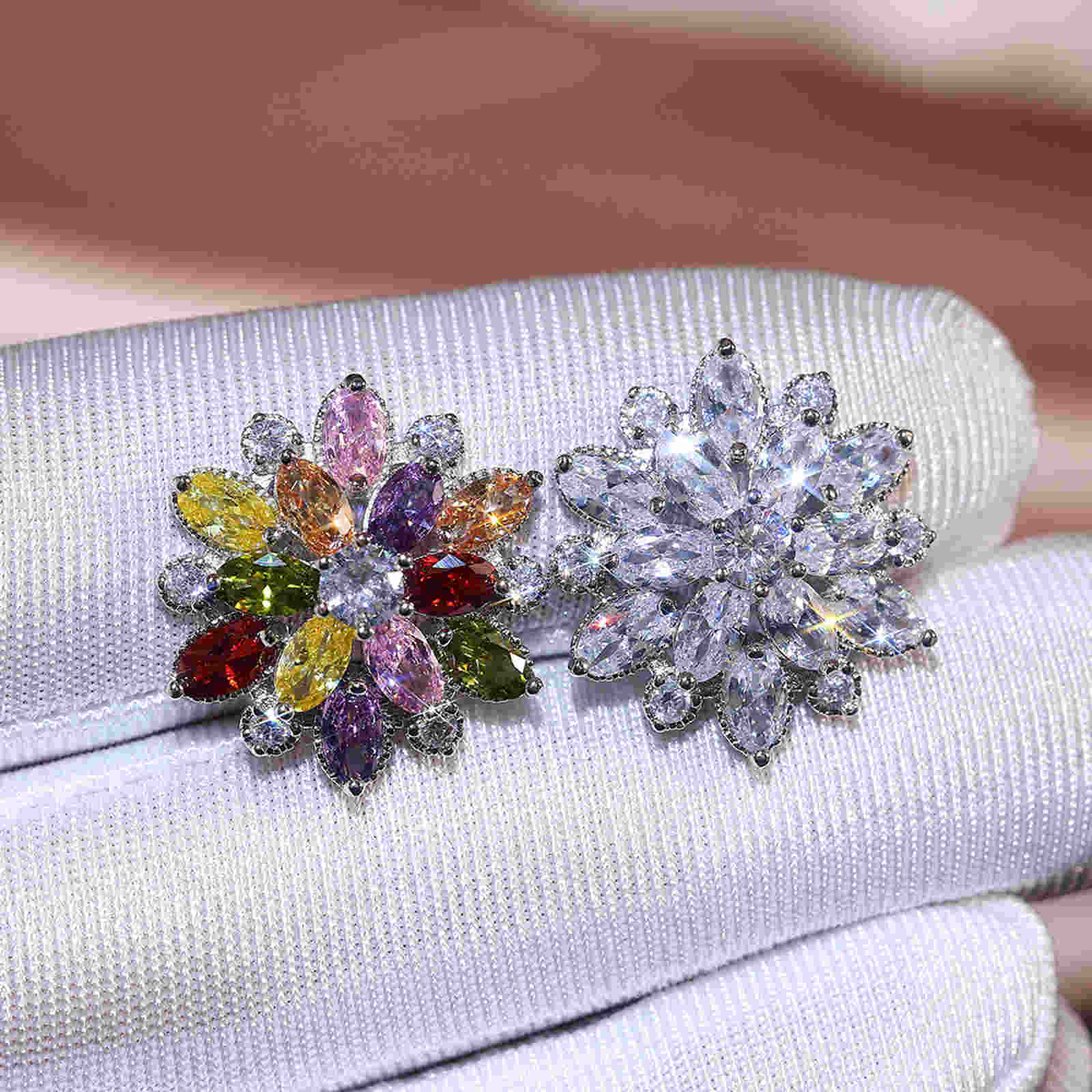 Luxurious Sunflower Earrings Stud Double Layer Zircon Women's Earrings with S925 Silver Pin