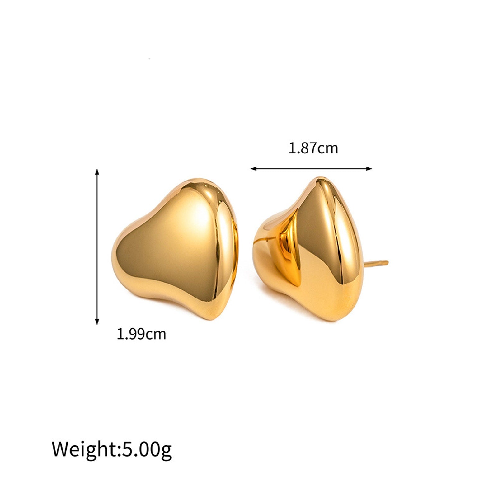 Gold Silver Stud Earrings 14K Gold Plated Heart-shape Stud Earrings with S925 Pin