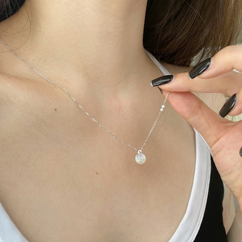 Opal Pearl Pendant Moonstone Diamond Necklace with 14k Gold Plated S925 Sterling Sliver Chain