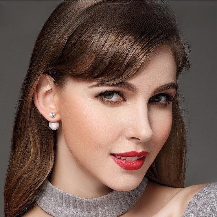 Pendientes de perlas de doble cara Pendientes de perlas de 2 lados y diamantes