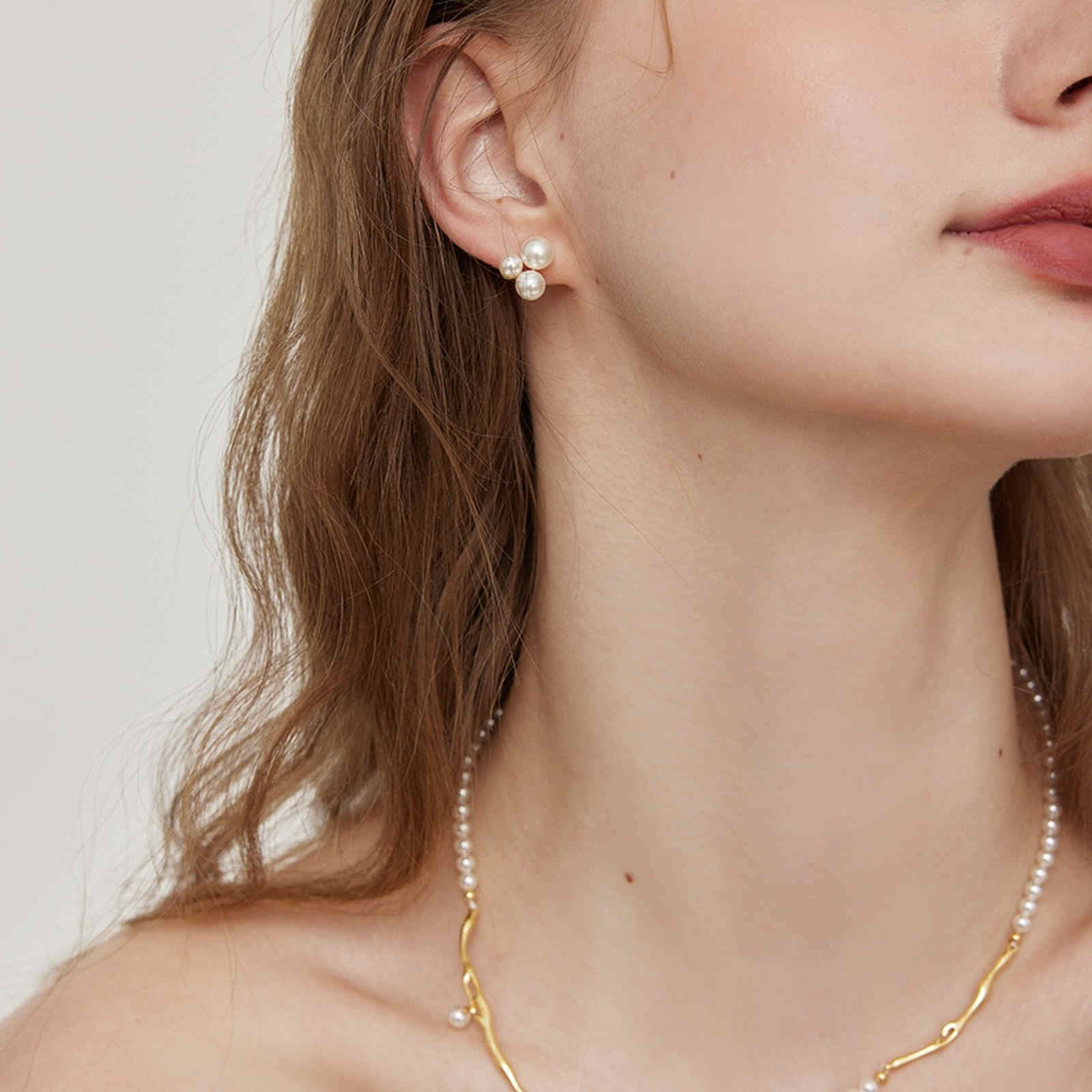 3 Pearl Earring Studs Petite Freshwater White Janpan Pearl Stud Earrings with S925 Silver Pin