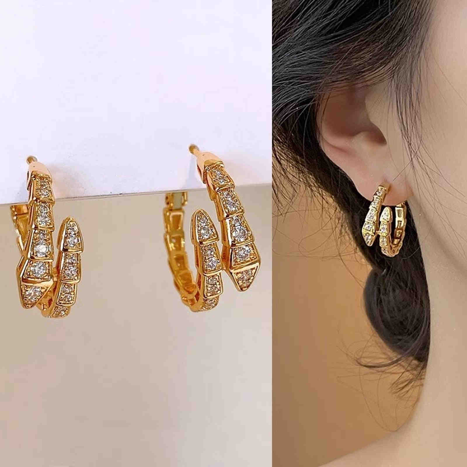Big Diamond Snake Earrings Stunning Gold and Silver Snake Hoop Earrings with Silver Pin