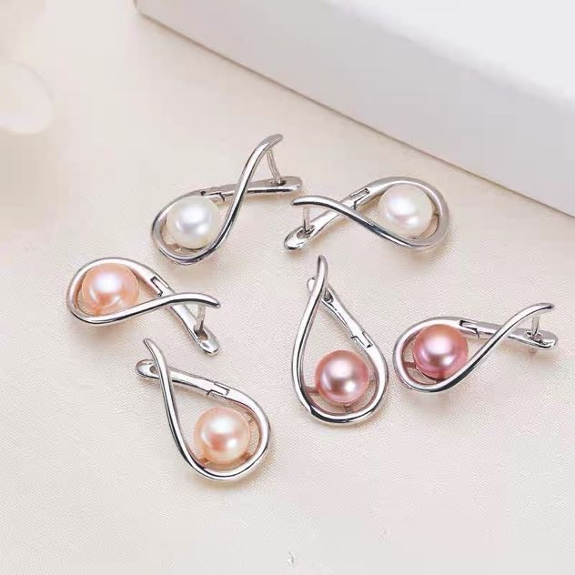 Twisted Freshwater Pearl Earrings | 8-9mm Real Pearl Drop Earrings with Sterling Silver Pin