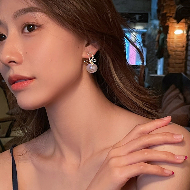 Opal Drop Earrings Gold Bowknot Design Moonstone Earrings with S925 Silver Pin Gift for Girls