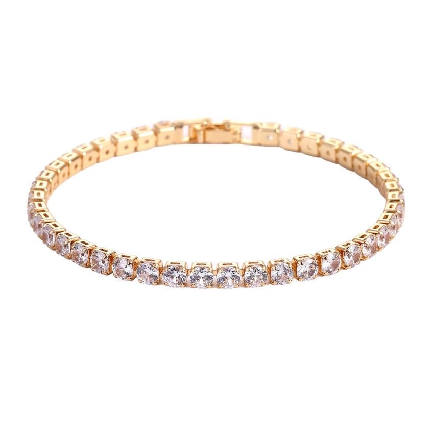 Super Shiny Diamond Bracelet Gold and Silver Tennis Bracelet with Silver Clasp 17cm for Women and Men