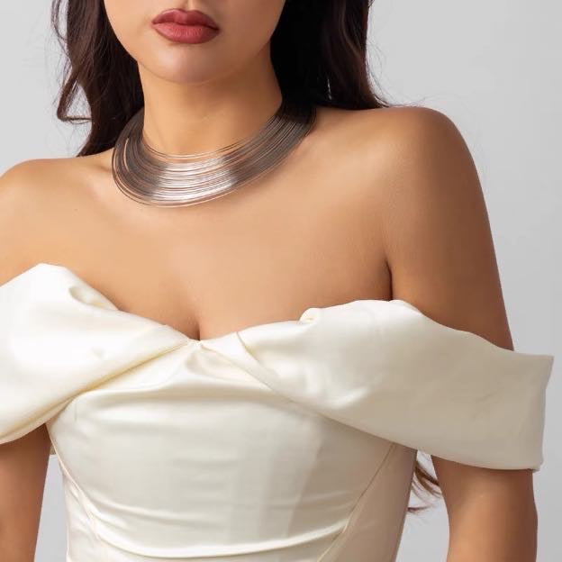 Gold and Silver Multiple Strands Chocker Necklace Size Adjustable Clasp