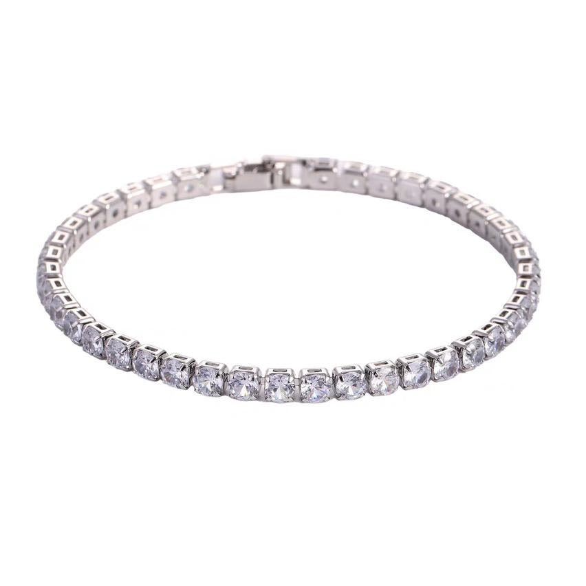 Super Shiny Diamond Bracelet Gold and Silver Tennis Bracelet with Silver Clasp 17cm for Women and Men
