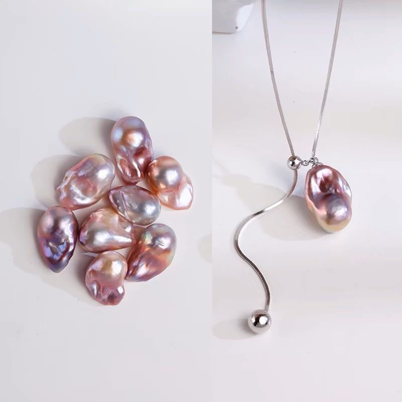 Super Big AAA Freshwater Baroque Pearl Necklace Chain 78cm Long Real Pearl Chain for Dress and Sweater (13-18mm Pearl)