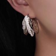 Super Big Hoop Earrings with Pearls Silver Chunky Huggie Designed Earrings