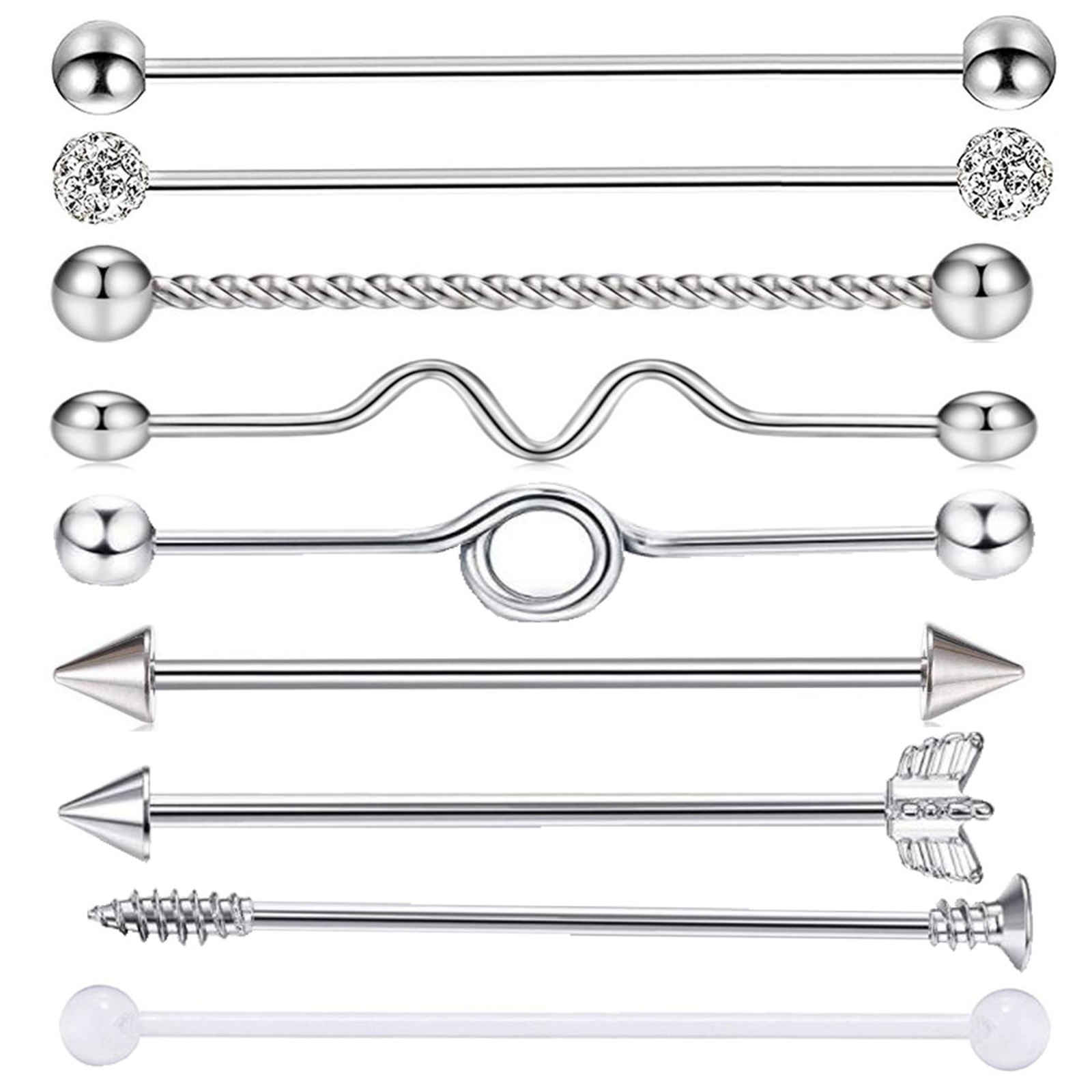 9 Pcs Stainless Steel Industrial Earring Industrial Piercing Barbell Set Cartilage Helix Conch Piercing Bar Stud Set