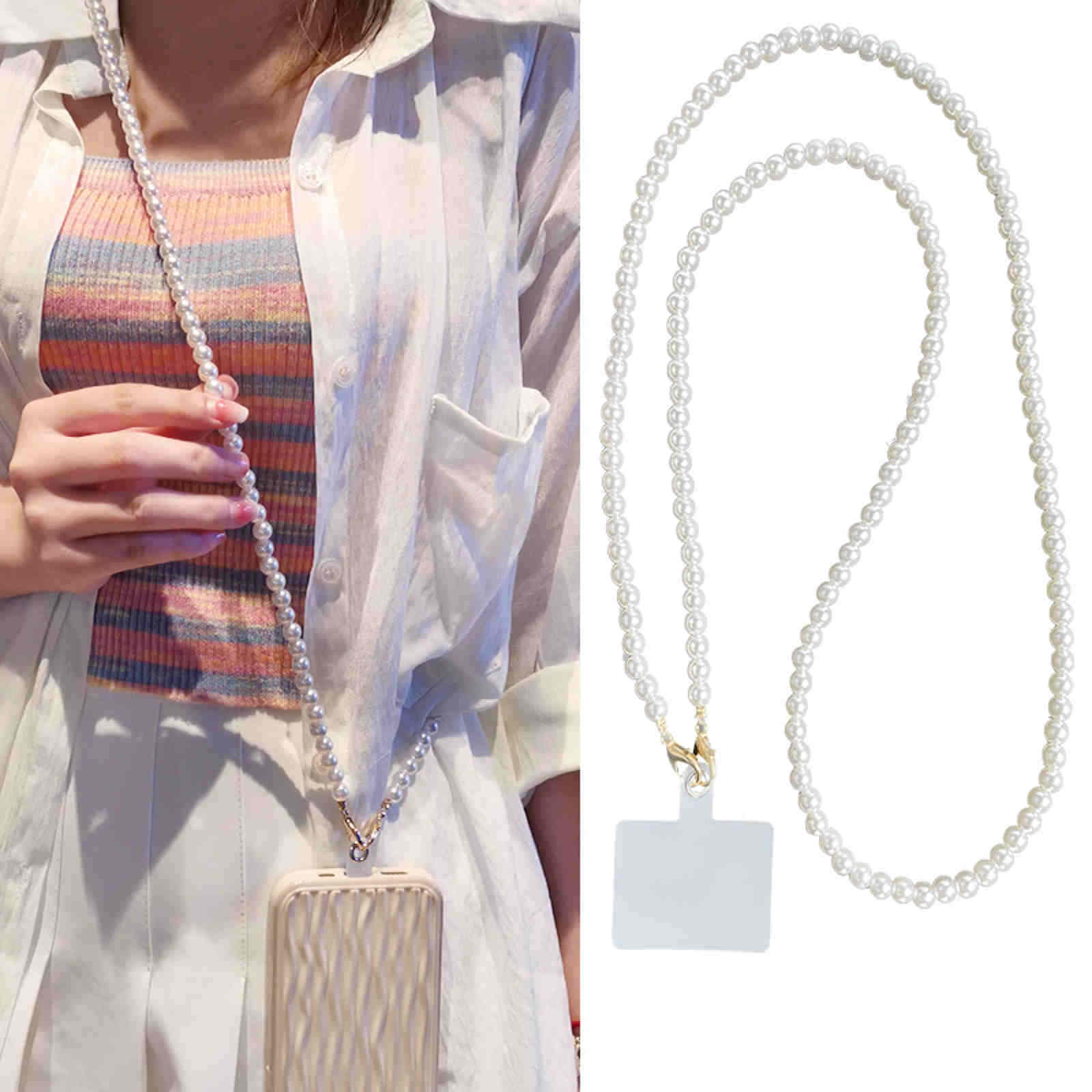 Crossbody Phone Chain Long Pearl Chain Crossbody Phone Strap Case Mate 120cm Long
