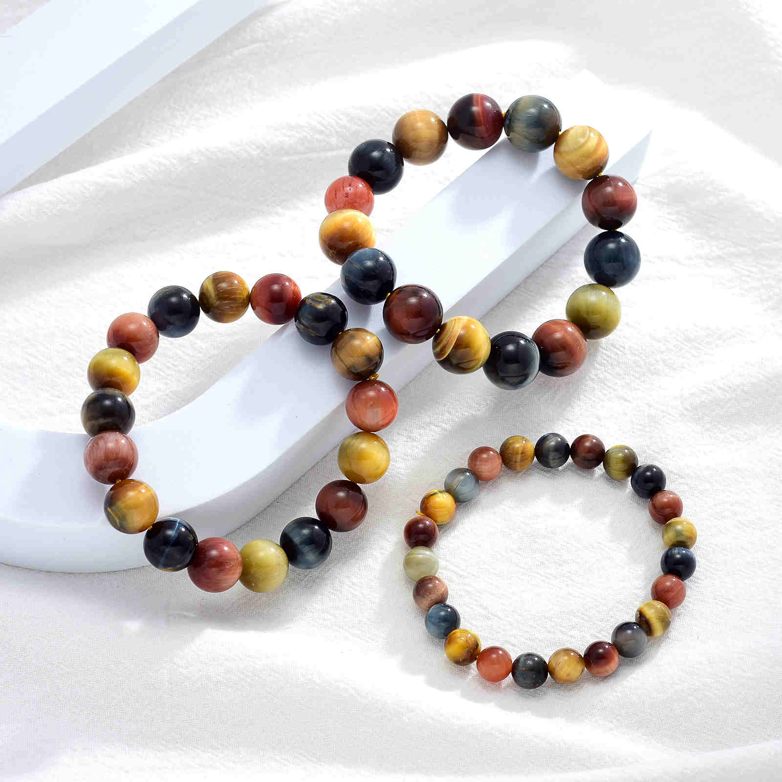 Natural Tiger's Eye Stone Bracelet 8-14mm Luxury Bracelet Strong Elastic Rope