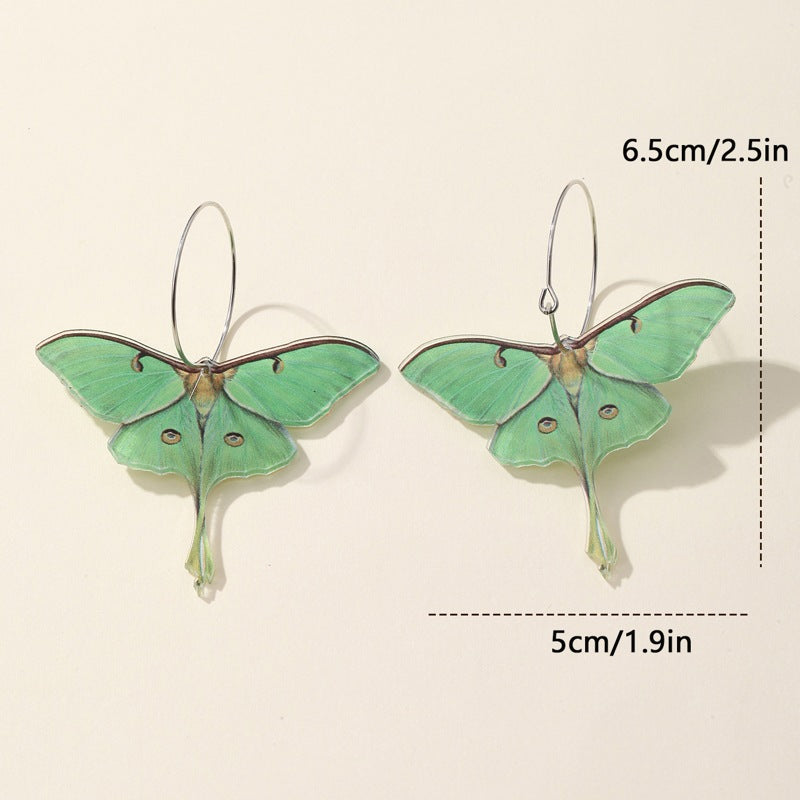 Pendientes colgantes únicos de mariposa verde Pendientes de aro de oro