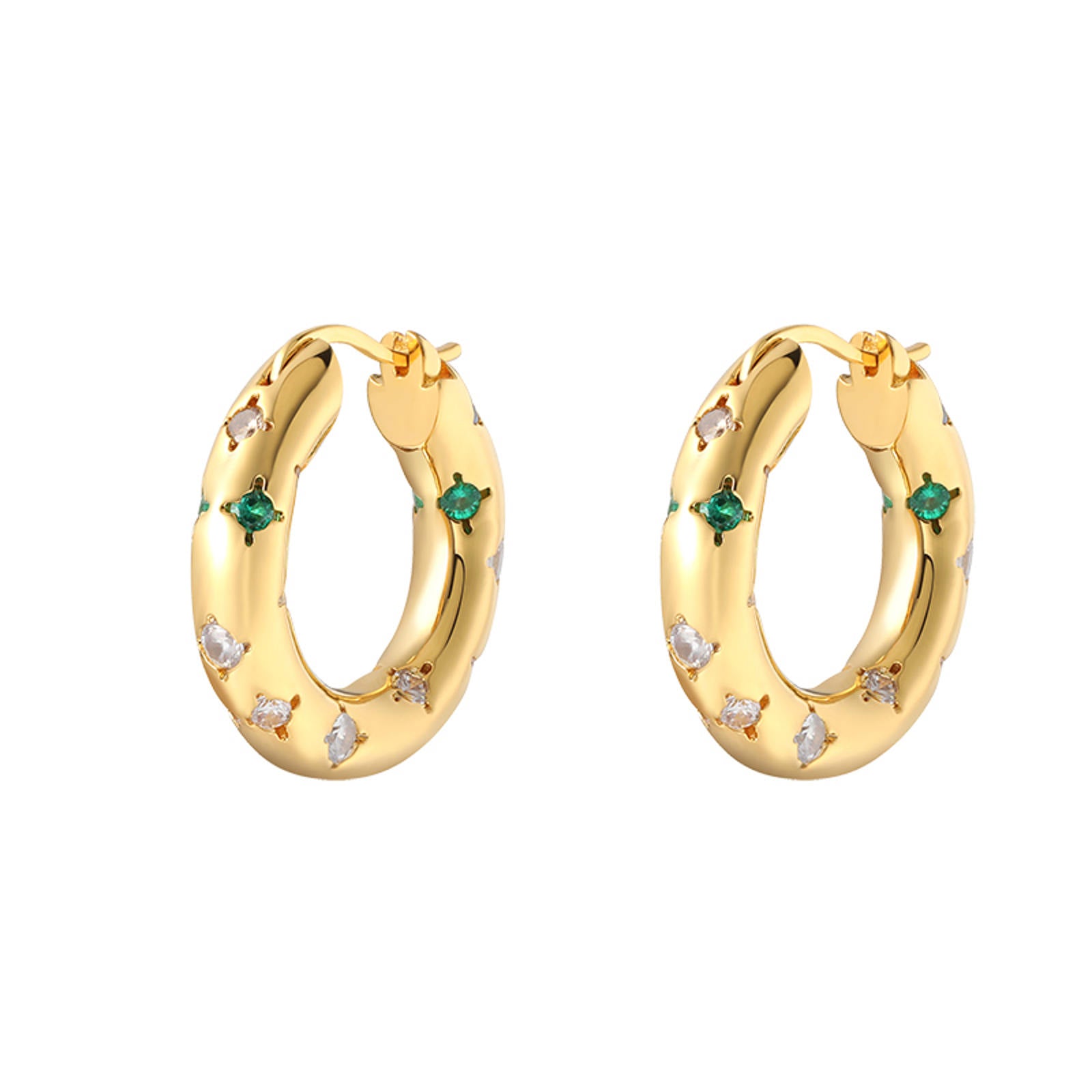 Boucles d'oreilles créoles épaisses en cristal doré avec épingle en argent